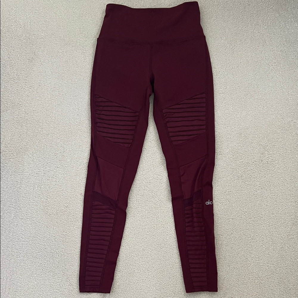 ALO Yoga Burgundy Moto Ribbed High-Waist Leggings